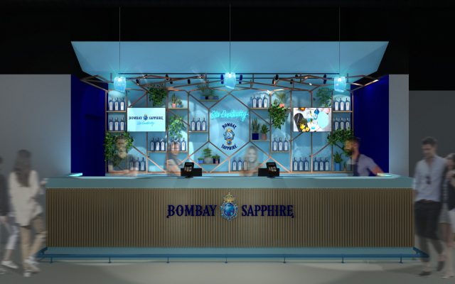 Bombay Sapphire Branded Bar front view 3d render