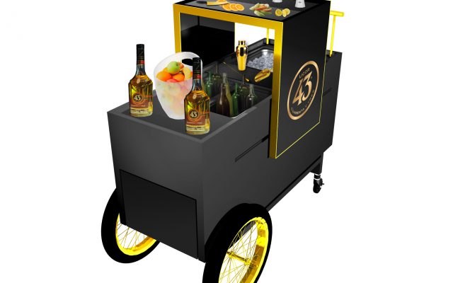 Front view 3d render of the Licor 43 bespoke trolley