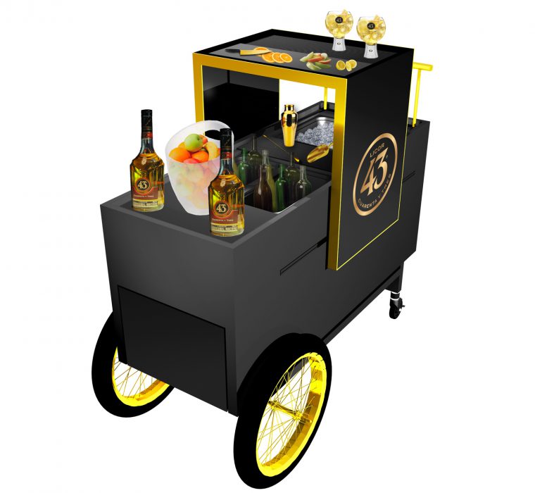 Front view 3d render of the Licor 43 bespoke trolley
